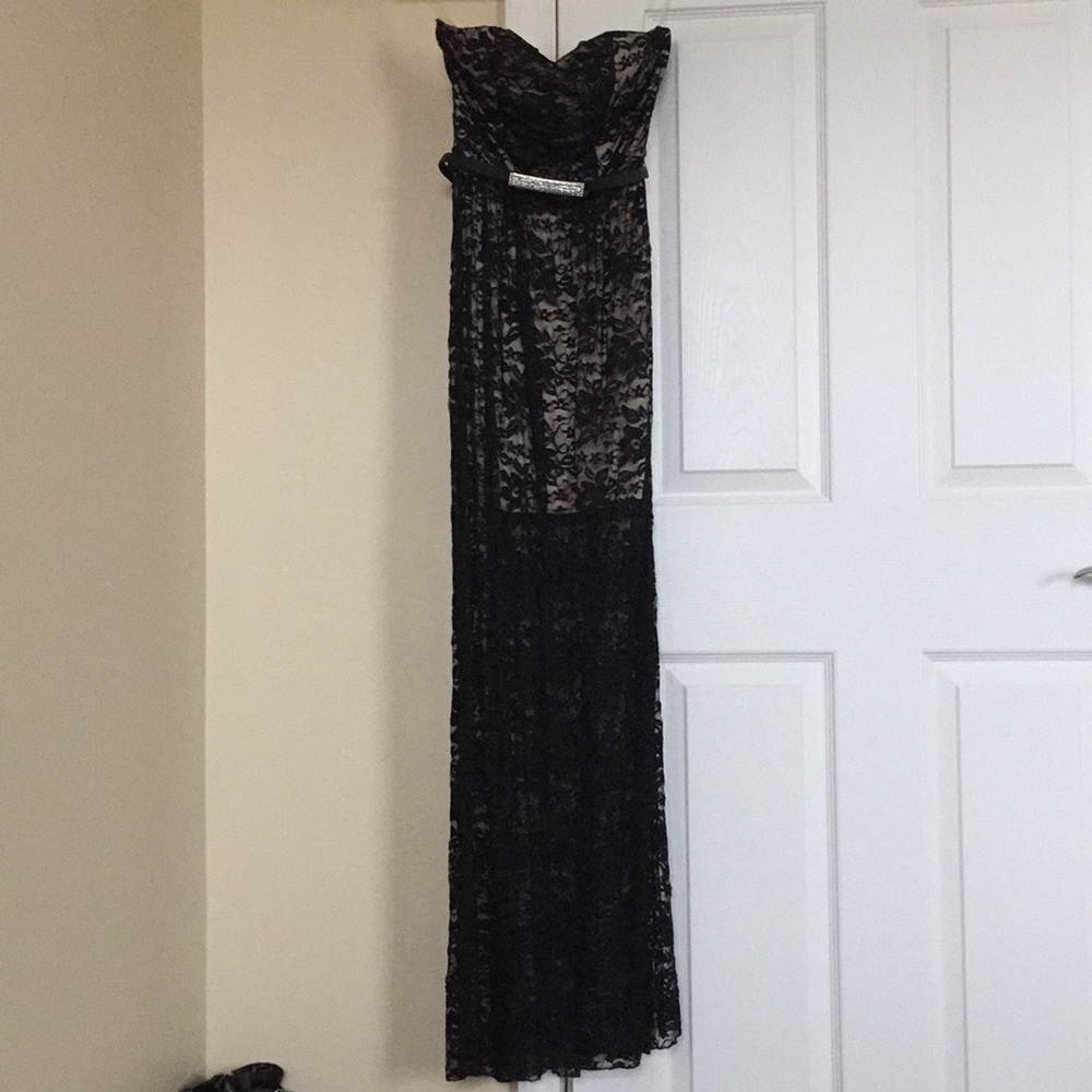 Black lace and Cream strapless dress
